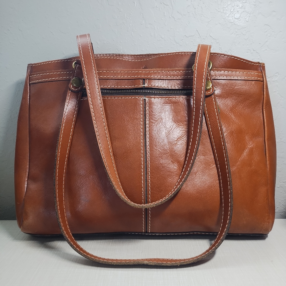 Patricia Nash Poppy Cognac Italian Leather Tote Bag